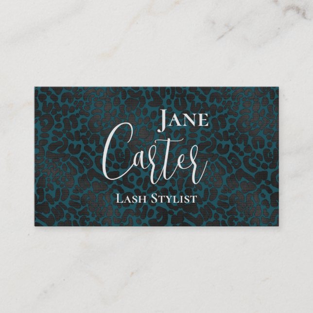 Elegant Black Leopard on Green Animal Print Business Card (Front)