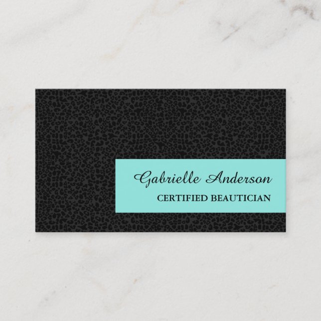 Elegant Black Leopard Print Certified Beautician Business Card (Front)
