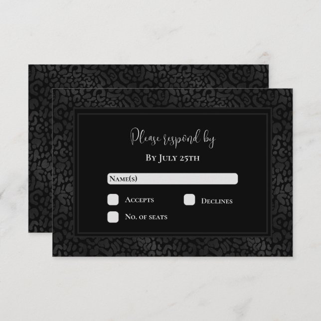 Elegant Black Leopard Print Wedding RSVP Card (Front/Back)