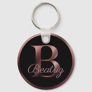 Elegant Black Letter B Rose Gold Metallic Monogram Key Ring