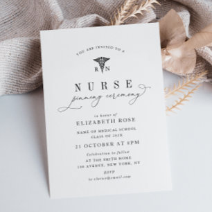 elegant black lettering nurse pinning ceremony invitation