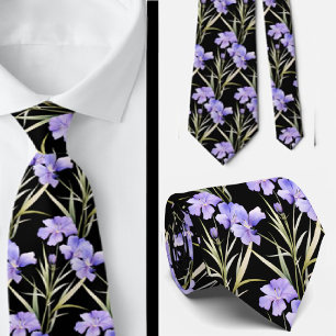 Elegant Black Light Blue Wildflowers Neck Tie