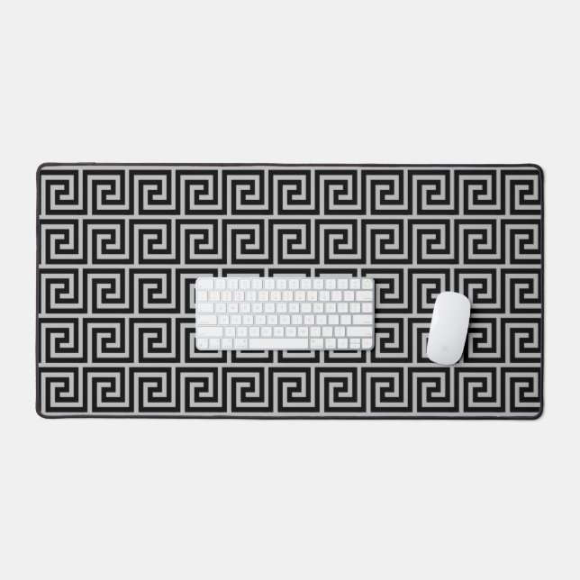 Elegant Black & Light Grey Greek Pattern Desk Mat (Keyboard & Mouse)