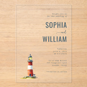 Elegant Black Lighthouse Illustration Acrylic Invitations
