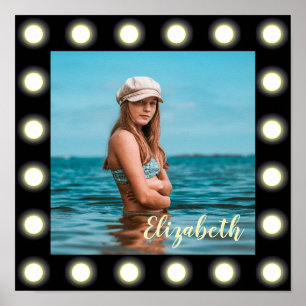 Elegant black lights bulbs photo frame with name poster