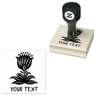 Elegant Black Line Art Tulip CUSTOM  Rubber Stamp