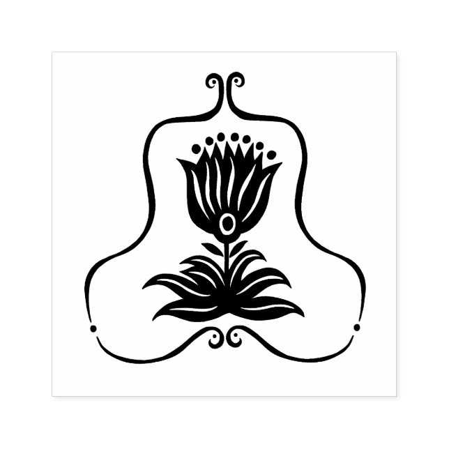 Elegant Black Line Art Tulip CUSTOM   Rubber Stamp (Imprint)