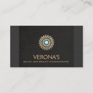 Elegant Black Linen and Gold Look Salon and Spa Business Card