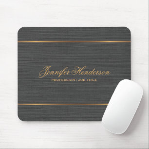 Elegant Black Linen Fabric Gold Frame Professional Mouse Pad