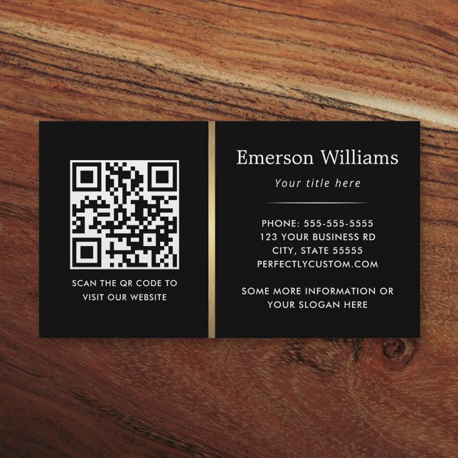 Elegant black logo QR code golden gradient divider Business Card (Creator Uploaded)