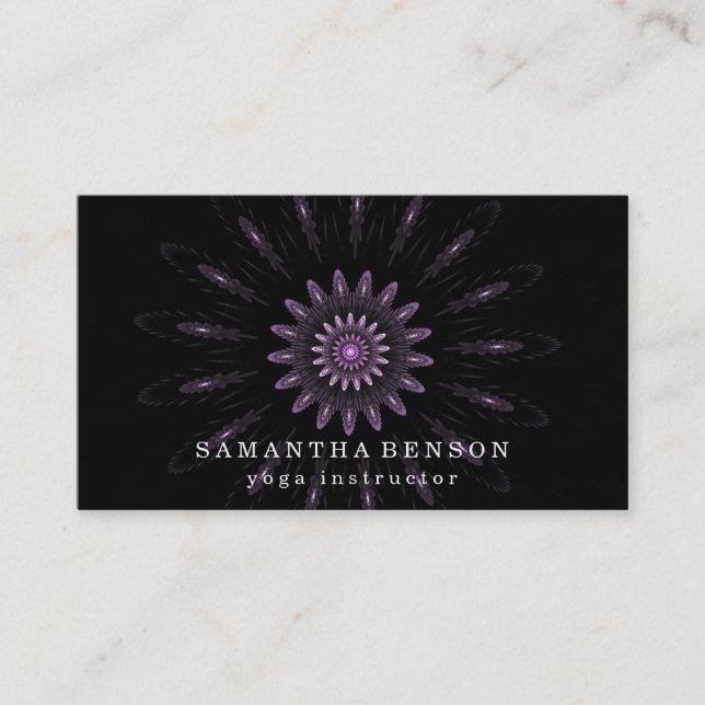 Elegant Black Lotus Flower Logo Yoga Business Card (Front)