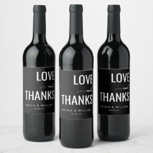 Elegant Black Love Thanks Calligraphy Wine Label