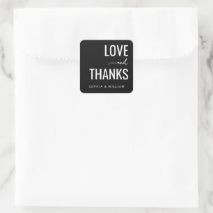 Elegant Black Love Thanks Square Sticker