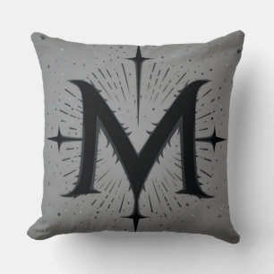 Elegant Black 'M' Design with Symmetrical Stars Cushion