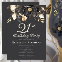 Elegant Black Magnolia Floral 21st Birthday Party