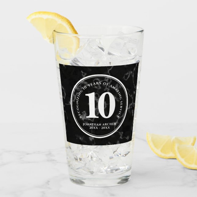 Elegant Black Marble 10 Years Work Anniversary Squ Glass (Front Ice)