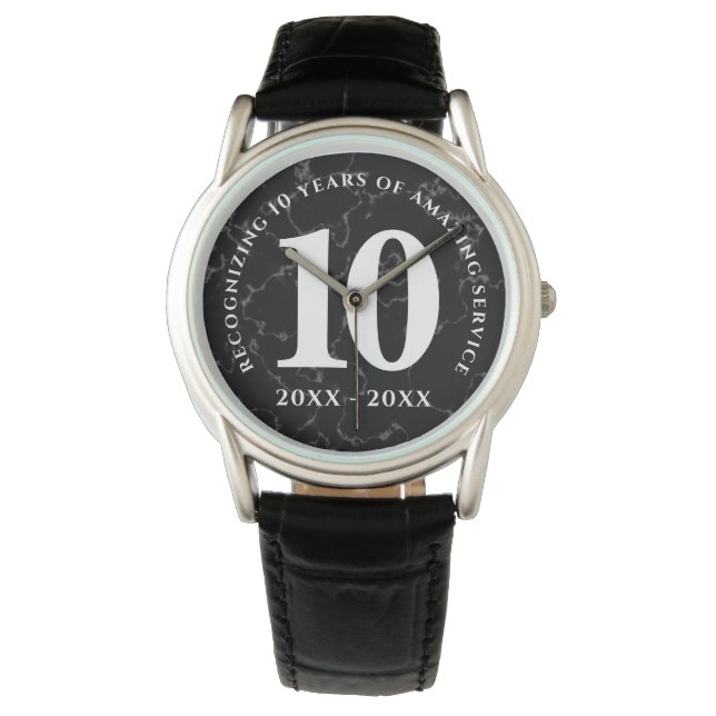 Elegant Black Marble 10 Years Work Anniversary Watch (Front)