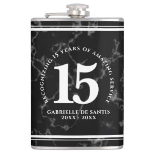 Elegant Black Marble 15 Years Work Anniversary Hip Flask