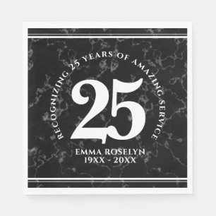 Elegant Black Marble 25 Years Work Anniversary Napkin