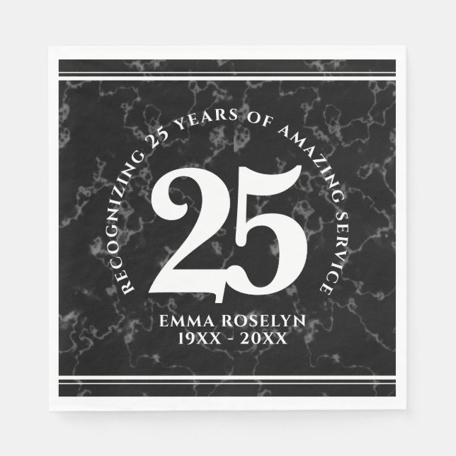 Elegant Black Marble 25 Years Work Anniversary Napkin (Front)
