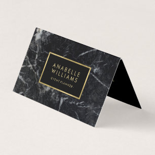Elegant Black Marble and Printed Gold Texture Business Card