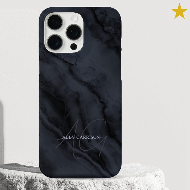 Elegant Black Marble Custom Name Monogrammed Case-Mate iPhone Case (Creator Uploaded)