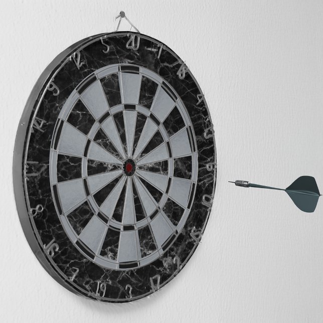 Elegant Black Marble Faux Silver Metallic Classic Dartboard (Creator Uploaded)