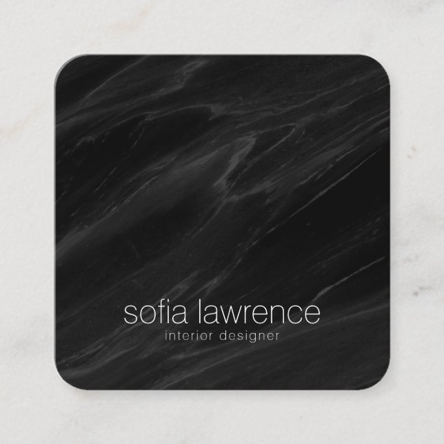 Elegant black marble modern professional designer square business card (Front)