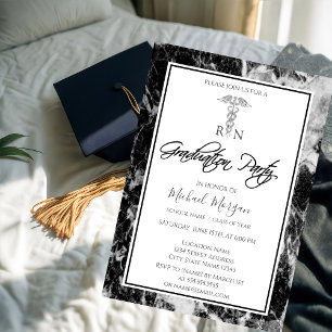 Elegant Black Marble,Nurse Graduation Party Invitation