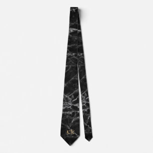 Elegant Black Marble Pattern Initials Tie