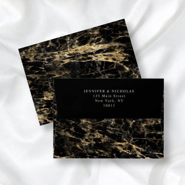 Elegant Black Marble Pattern Return Address Envelope (Creator Uploaded)