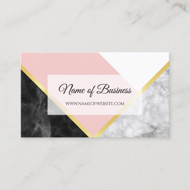 Elegant Black Marble Pink Colour Block Gold Stripe Business Card (Front)