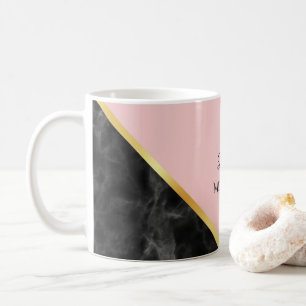 Elegant Black Marble Pink Colour Block With Name Coffee Mug