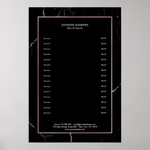 Elegant Black Marble Rosegold Pricelist Poster