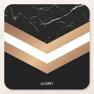 Elegant Black Marble Square Paper Coaster
