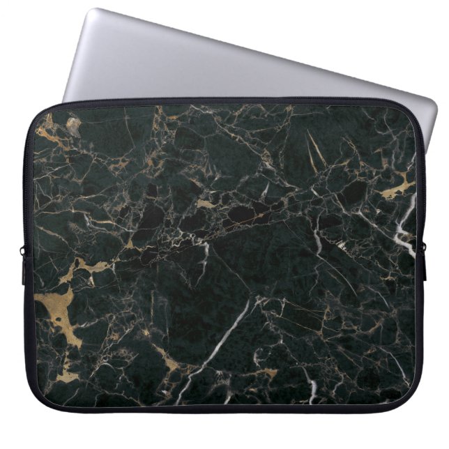 Elegant Black Marble: Textured Background Laptop Sleeve (Front)