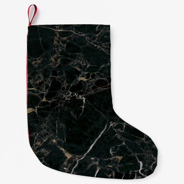 Elegant Black Marble: Textured Background Small Christmas Stocking (Front)