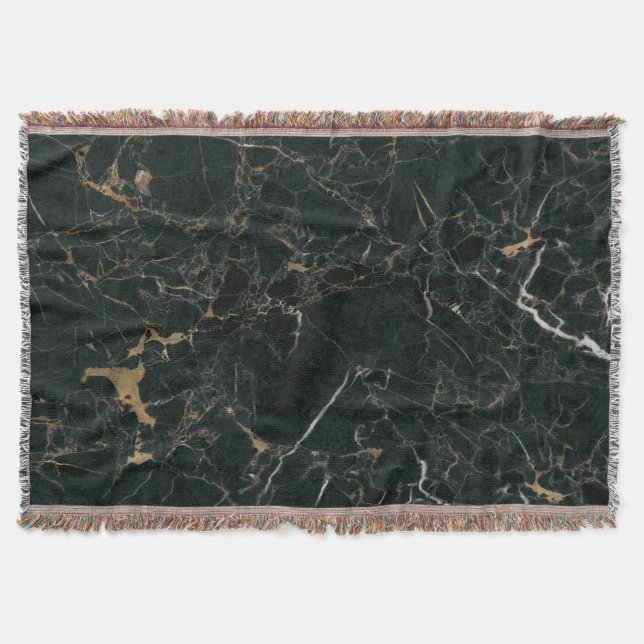 Elegant Black Marble: Textured Background Throw Blanket (Front)