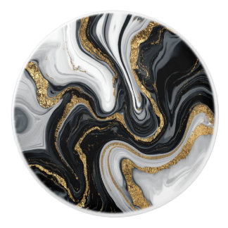 Elegant Black Marble with Gold textured Ceramic Knob