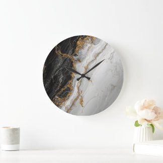 Elegant Black Marble with Gold textured Large Clock