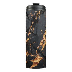 Elegant Black Marble with Gold Veins Modern Art Thermal Tumbler
