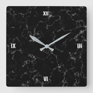 Elegant Black Marble with White Veins Square Wall Clock