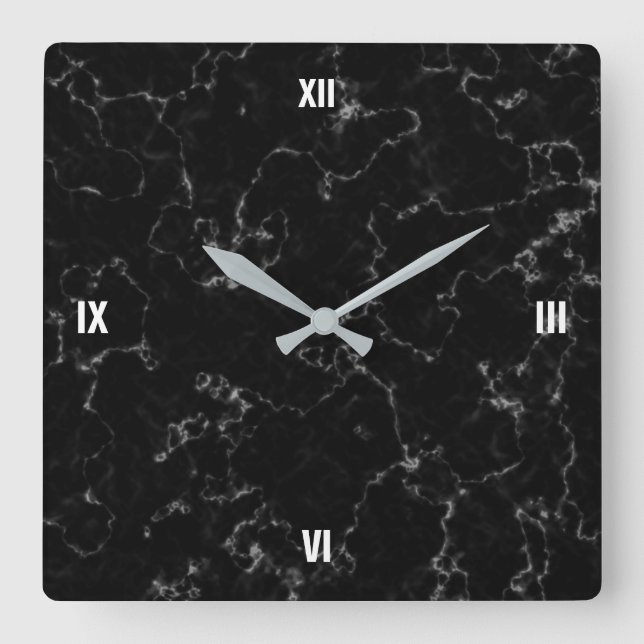 Elegant Black Marble with White Veins Square Wall Clock (Front)
