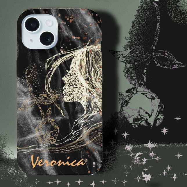 Elegant Black Marble Woman profile iPhone 15 Case (Elegant Black Marble iPhone 15 Case)