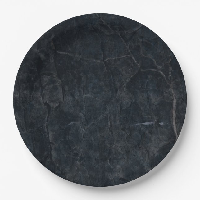 Elegant Black Marbled Stone Texture Paper Plate (Front)