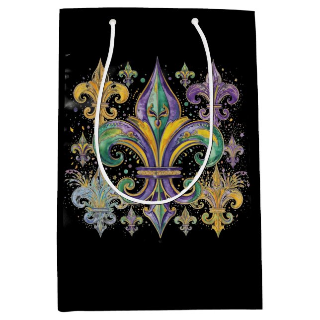 Elegant Black Mardi Gras Colours  Medium Gift Bag (Front)