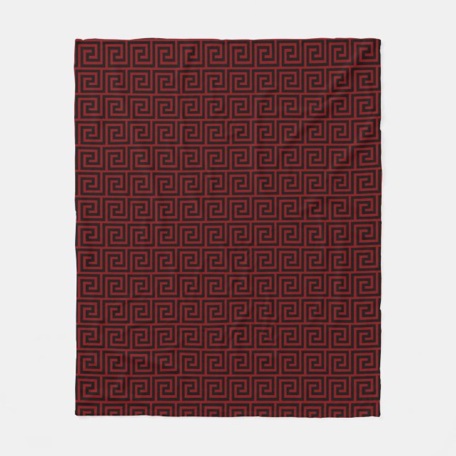 Elegant Black & Maroon Greek Pattern Fleece Blanket (Front)