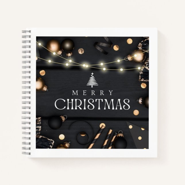 Elegant black marry christmas Spiral Notebook  (Front)