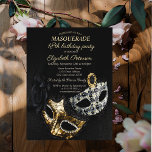 Elegant Black Masquerade, Masque 18th Birthday Invitation<br><div class="desc">Elegant masque on black background.</div>