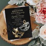 Elegant Black Masquerade, Masque 18th Birthday Invitation Postcard<br><div class="desc">Elegant masque on black background.</div>